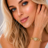 Pulsera Elegante 03.266.0073.07 Oro Laminado, Diseño de Corazón y Besos y Abrazos, con Blanca Zirconia Cubica, Pulido, Tono Dorado (Thickness, 7 Inches Length)