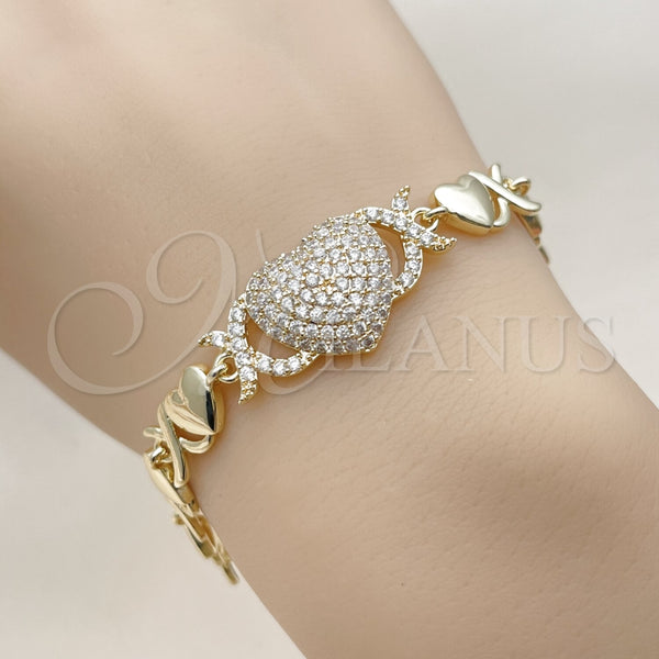 Pulsera Elegante 03.266.0073.07 Oro Laminado, Diseño de Corazón y Besos y Abrazos, con Blanca Zirconia Cubica, Pulido, Tono Dorado (Thickness, 7 Inches Length)