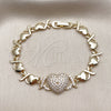 Pulsera Elegante 03.266.0073.07 Oro Laminado, Diseño de Corazón y Besos y Abrazos, con Blanca Zirconia Cubica, Pulido, Tono Dorado (Thickness, 7 Inches Length)