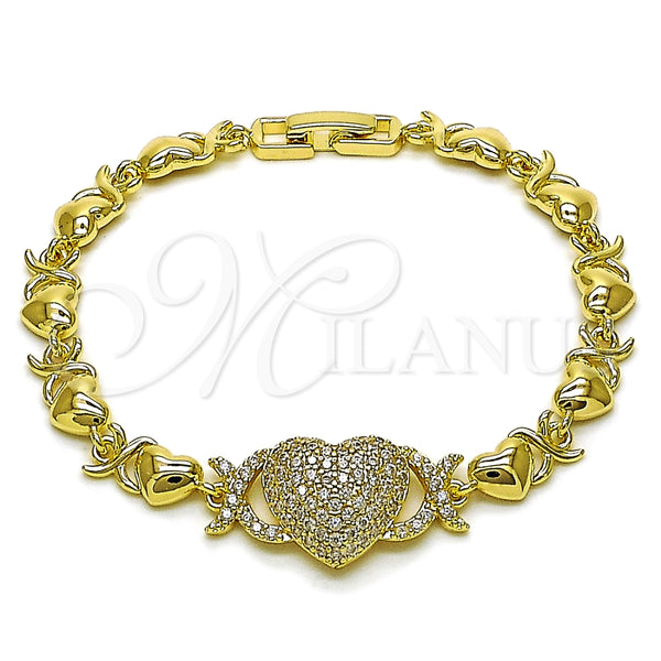 Pulsera Elegante 03.266.0073.07 Oro Laminado, Diseño de Corazón y Besos y Abrazos, con Blanca Zirconia Cubica, Pulido, Tono Dorado (Thickness, 7 Inches Length)