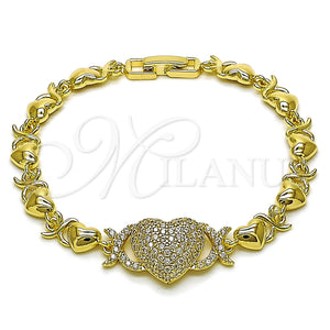 Pulsera Elegante 03.266.0073.07 Oro Laminado, Diseño de Corazón y Besos y Abrazos, con Blanca Zirconia Cubica, Pulido, Tono Dorado (Thickness, 7 Inches Length)