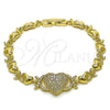 Pulsera Elegante 03.266.0073.07 Oro Laminado, Diseño de Corazón y Besos y Abrazos, con Blanca Zirconia Cubica, Pulido, Tono Dorado (Thickness, 7 Inches Length)