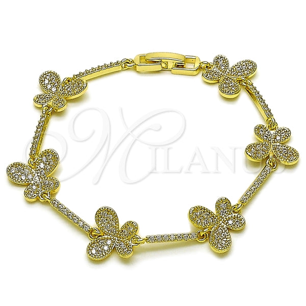 Pulsera Tennis 03.266.0074.07 Oro Laminado, Diseño de Mariposa, con Zirconia Cubica Blanca, Pulido, Dorado