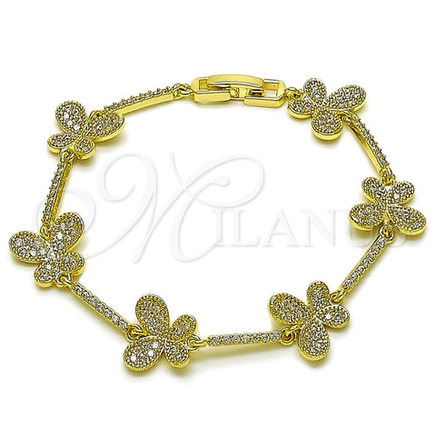Pulsera Tennis 03.266.0074.07 Oro Laminado, Diseño de Mariposa, con Zirconia Cubica Blanca, Pulido, Dorado
