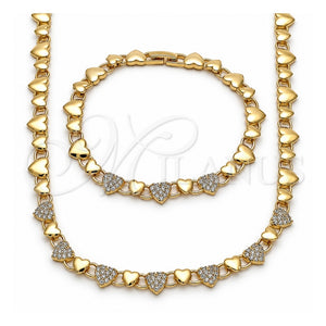 Collar y Pulsera 06.266.0005.18 Oro Laminado, Diseño de Corazón, con Micro Pave Blanca, Pulido, Tono Dorado