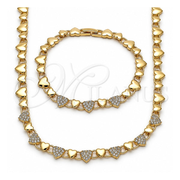 Collar y Pulsera 06.266.0005.18 Oro Laminado, Diseño de Corazón, con Micro Pave Blanca, Pulido, Tono Dorado