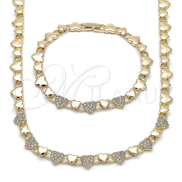 Collar y Pulsera 06.266.0005.18 Oro Laminado, Diseño de Corazón, con Blanca Micro Pave, Pulido, Tono Dorado
