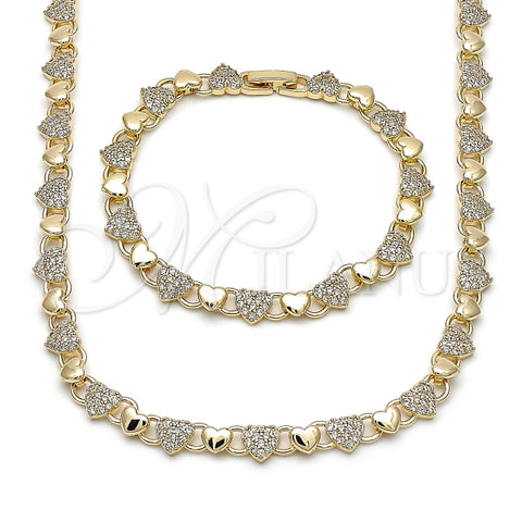 Collar y Pulso 06.266.0006.18 Oro Laminado, Diseño de Corazon, con Micro Pave Blanca, Pulido, Dorado