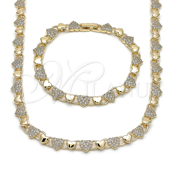 Collar y Pulsera 06.266.0006.18 Oro Laminado, Diseño de Corazón, con Blanca Micro Pave, Pulido, Tono Dorado