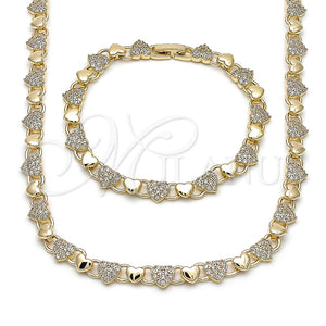 Collar y Pulsera 06.266.0006.18 Oro Laminado, Diseño de Corazón, con Blanca Micro Pave, Pulido, Tono Dorado