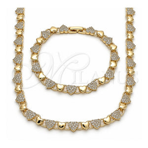 Collar y Pulsera 06.266.0006.18 Oro Laminado, Diseño de Corazón, con Micro Pave Blanca, Pulido, Tono Dorado
