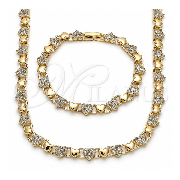 Collar y Pulsera 06.266.0006.18 Oro Laminado, Diseño de Corazón, con Micro Pave Blanca, Pulido, Tono Dorado