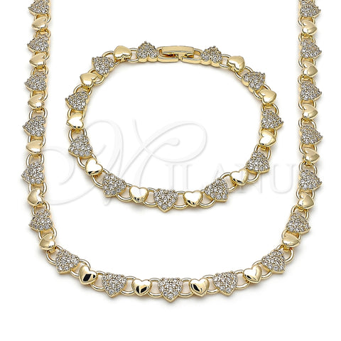 Collar y Pulsera 06.266.0006.18 Oro Laminado, Diseño de Corazón, con Blanca Micro Pave, Pulido, Tono Dorado