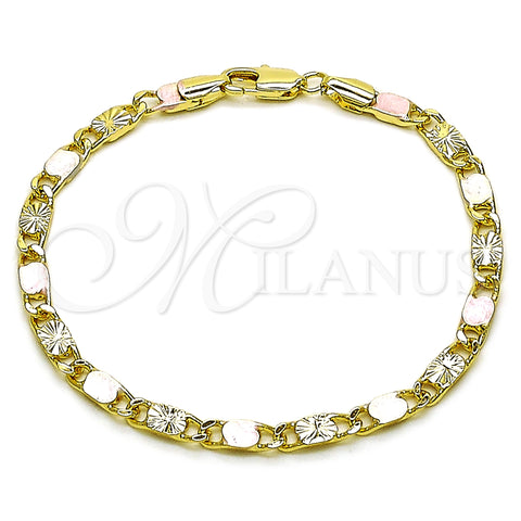 Pulsera Elegante 03.213.0432.08 Oro Laminado, Diseño de Mariner, Diamantado, Tres Tonos (04 MM Thickness, 8 Inches Length)