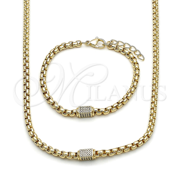 Collar y Pulsera 06.213.0032.18 Oro Laminado, Diseño de Box, con Micro Pave Blanca, Pulido, Tono Dorado