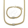 Collar y Pulsera 06.213.0032.18 Oro Laminado, Diseño de Box, con Micro Pave Blanca, Pulido, Tono Dorado