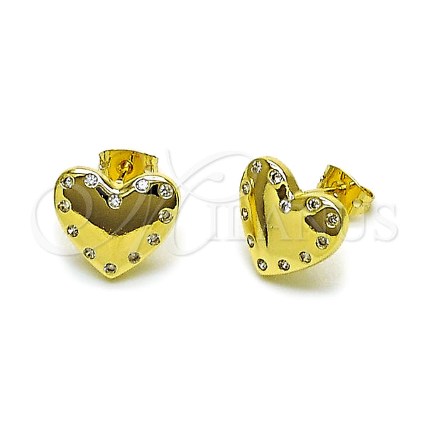 Arete Dormilona 02.213.0913 Oro Laminado, Diseño de Corazón, con Blanca Zirconia Cubica, Pulido, Tono Dorado