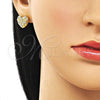 Arete Dormilona 02.213.0914 Oro Laminado, Diseño de Corazón, con Blanca Micro Pave, Diamantado, Tono Dorado
