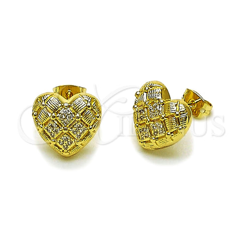 Arete Dormilona 02.213.0914 Oro Laminado, Diseño de Corazón, con Blanca Micro Pave, Diamantado, Tono Dorado