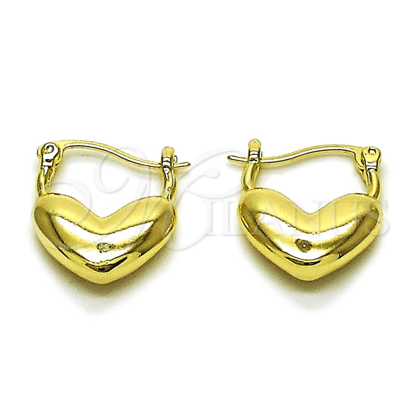 Argolla Pequeña 02.213.0917.16 Oro Laminado, Diseño de Corazón, Pulido, Tono Dorado