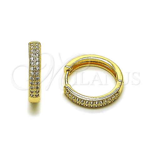 Argolla Huggie 02.195.0371.20 Oro Laminado, con Micro Pave Blanca, Pulido, Dorado