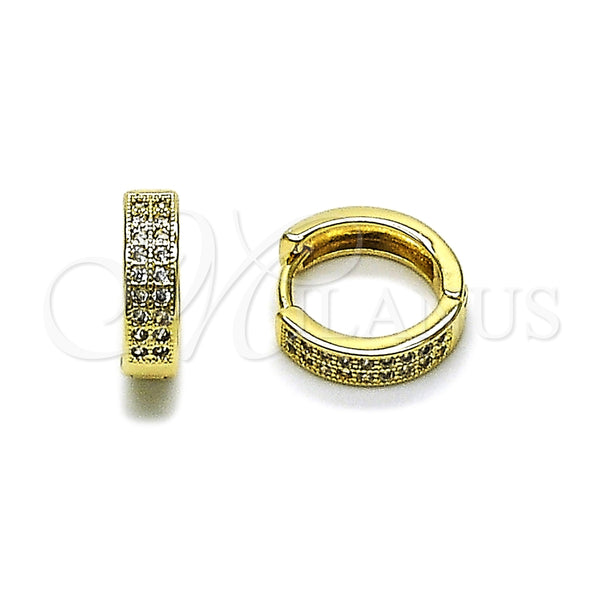 Argolla Huggie 02.195.0375.15 Oro Laminado, con Blanca Micro Pave, Pulido, Tono Dorado