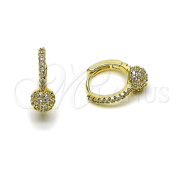 Argolla Huggie 02.195.0376.14 Oro Laminado, Diseño de Bola, con Blanca Micro Pave, Pulido, Tono Dorado