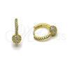 Argolla Huggie 02.195.0376.14 Oro Laminado, Diseño de Bola, con Blanca Micro Pave, Pulido, Tono Dorado