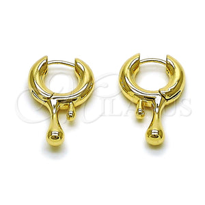 Argolla Huggie 02.195.0380.15 Oro Laminado, Diseño de Gota, Pulido, Tono Dorado