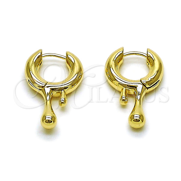 Argolla Huggie 02.195.0380.15 Oro Laminado, Diseño de Gota, Pulido, Tono Dorado