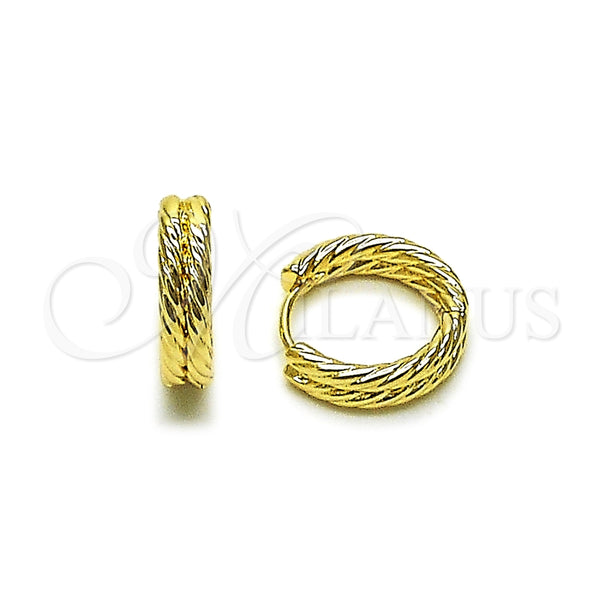 Argolla Huggie 02.195.0385.16 Oro Laminado, Diseño de Torcido, Diamantado, Tono Dorado
