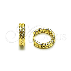 Argolla Huggie 02.195.0385.16 Oro Laminado, Diseño de Torcido, Diamantado, Tono Dorado