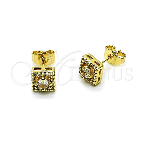 Arete Dormilona 02.195.0386 Oro Laminado, Diseño de Cluster, con Blanca Zirconia Cubica and Blanca Micro Pave, Pulido, Tono Dorado