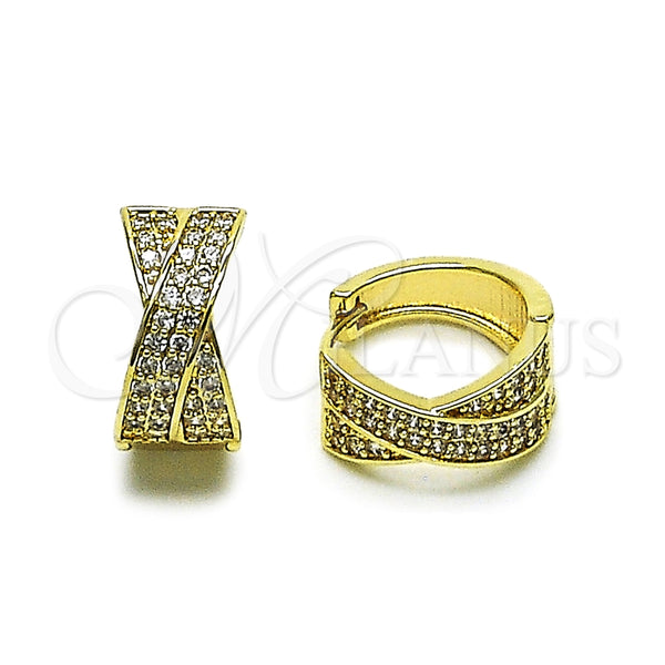 Argolla Huggie 02.266.0079.18 Oro Laminado, Diseño de Torcido, con Blanca Zirconia Cubica, Pulido, Tono Dorado