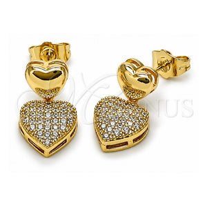 Arete Colgante 02.283.0395 Oro Laminado, Diseño de Corazón, con Zirconia Cubica Blanca, Pulido, Tono Dorado