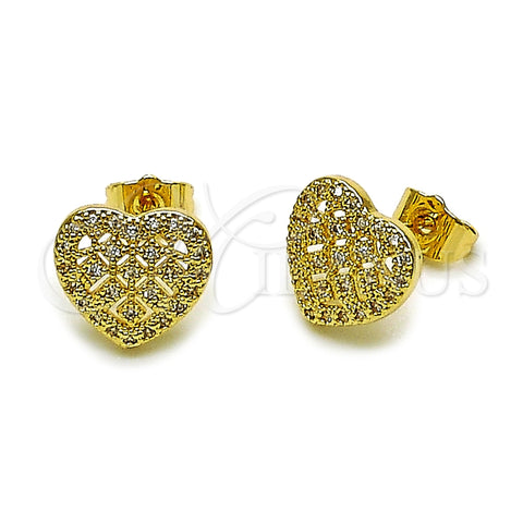 Arete Dormilona 02.283.0397 Oro Laminado, Diseño de Corazón, con Blanca Zirconia Cubica, Pulido, Tono Dorado