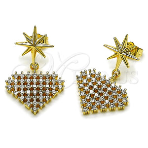 Arete Colgante 02.283.0404 Oro Laminado, Diseño de Corazón y Estrella, con Blanca Zirconia Cubica, Pulido, Tono Dorado