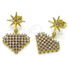 Arete Colgante 02.283.0404 Oro Laminado, Diseño de Corazón y Estrella, con Blanca Zirconia Cubica, Pulido, Tono Dorado