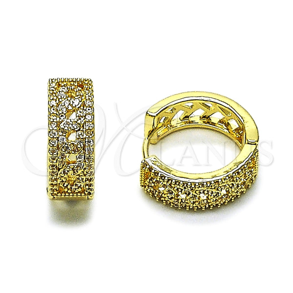 Argolla Huggie 02.283.0407.20 Oro Laminado, Diseño de Miami Cubana, con Blanca Zirconia Cubica, Pulido, Tono Dorado