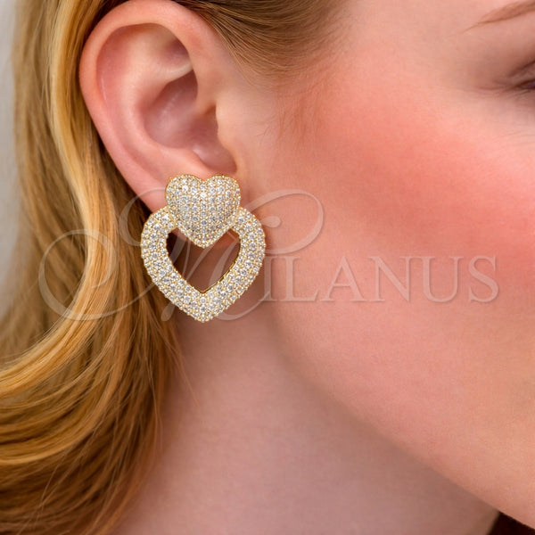 Arete Dormilona 02.283.0410 Oro Laminado, Diseño de Corazón, con Blanca Zirconia Cubica, Pulido, Tono Dorado
