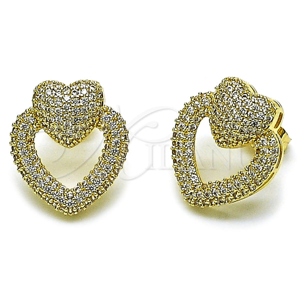 Arete Dormilona 02.283.0410 Oro Laminado, Diseño de Corazón, con Blanca Zirconia Cubica, Pulido, Tono Dorado