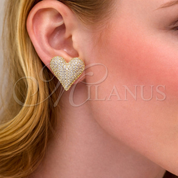 Arete Dormilona 02.283.0411 Oro Laminado, Diseño de Corazón, con Blanca Zirconia Cubica, Pulido, Tono Dorado
