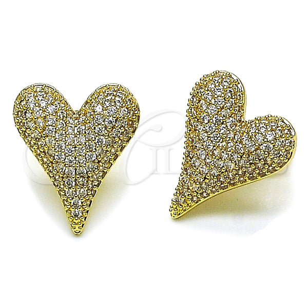 Arete Dormilona 02.283.0411 Oro Laminado, Diseño de Corazón, con Blanca Zirconia Cubica, Pulido, Tono Dorado