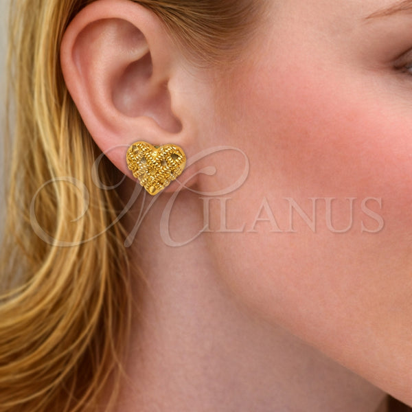 Arete Dormilona 02.282.0124 Oro Laminado, Diseño de Corazón, Pulido, Tono Dorado