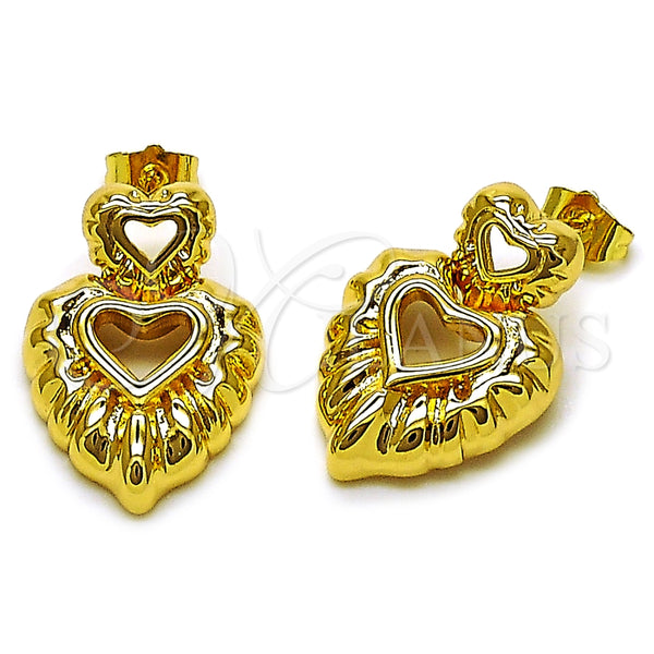 Arete Colgante 02.282.0125 Oro Laminado, Diseño de Corazón, Pulido, Tono Dorado