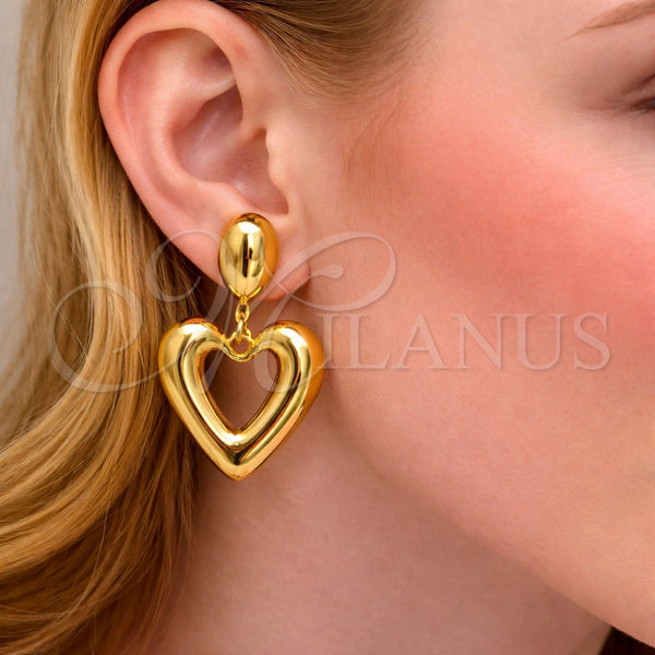 Arete Colgante 02.282.0127 Oro Laminado, Diseño de Corazón y Gota, Pulido, Tono Dorado
