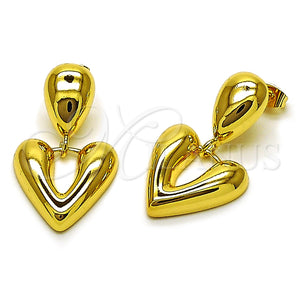 Arete Colgante 02.282.0127 Oro Laminado, Diseño de Corazón y Gota, Pulido, Tono Dorado