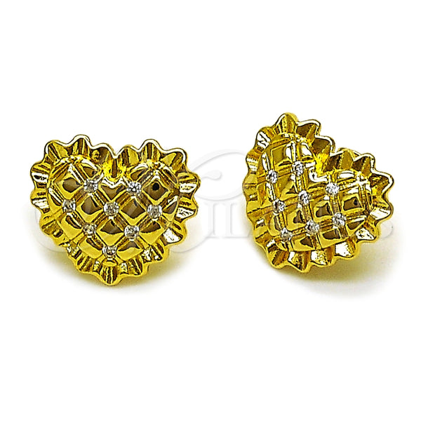 Arete Dormilona 02.282.0129 Oro Laminado, Diseño de Corazón, con Blanca Zirconia Cubica, Diamantado, Tono Dorado