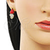 Arete Dormilona 02.282.0132 Oro Laminado, Diseño de Corazón, con Blanca Micro Pave, Esmaltado Rojo, Tono Dorado