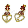 Arete Largo 02.282.0105.1 Oro Laminado, Diseño de Corazón y Baguette, con Granate Zirconia Cubica and Blanca Micro Pave, Pulido, Tono Dorado